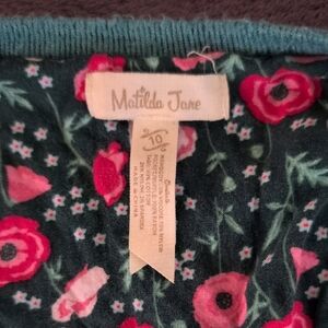 Matilda Jane Dark Green Cardigan with Red Floral Pattern and White Lace